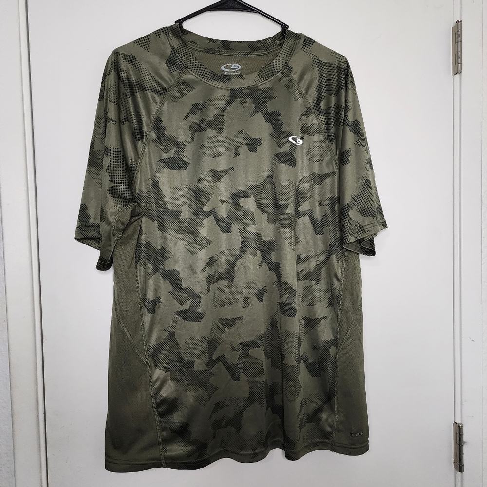 Champion Green Camo Mens Active Shirt Soft Workout Exercise Top Large